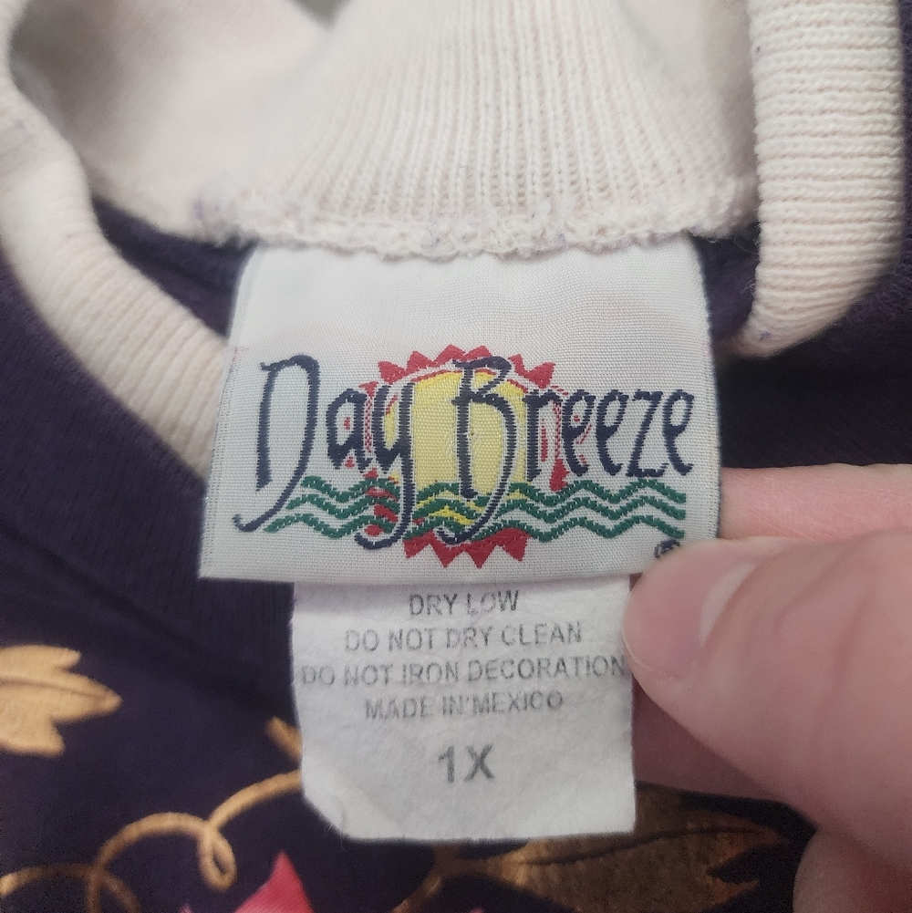 Vintage 90s Day Breeze Women's XL Gold Flower Double Collar Crewneck Sweatshirt - Picture 2 of 8